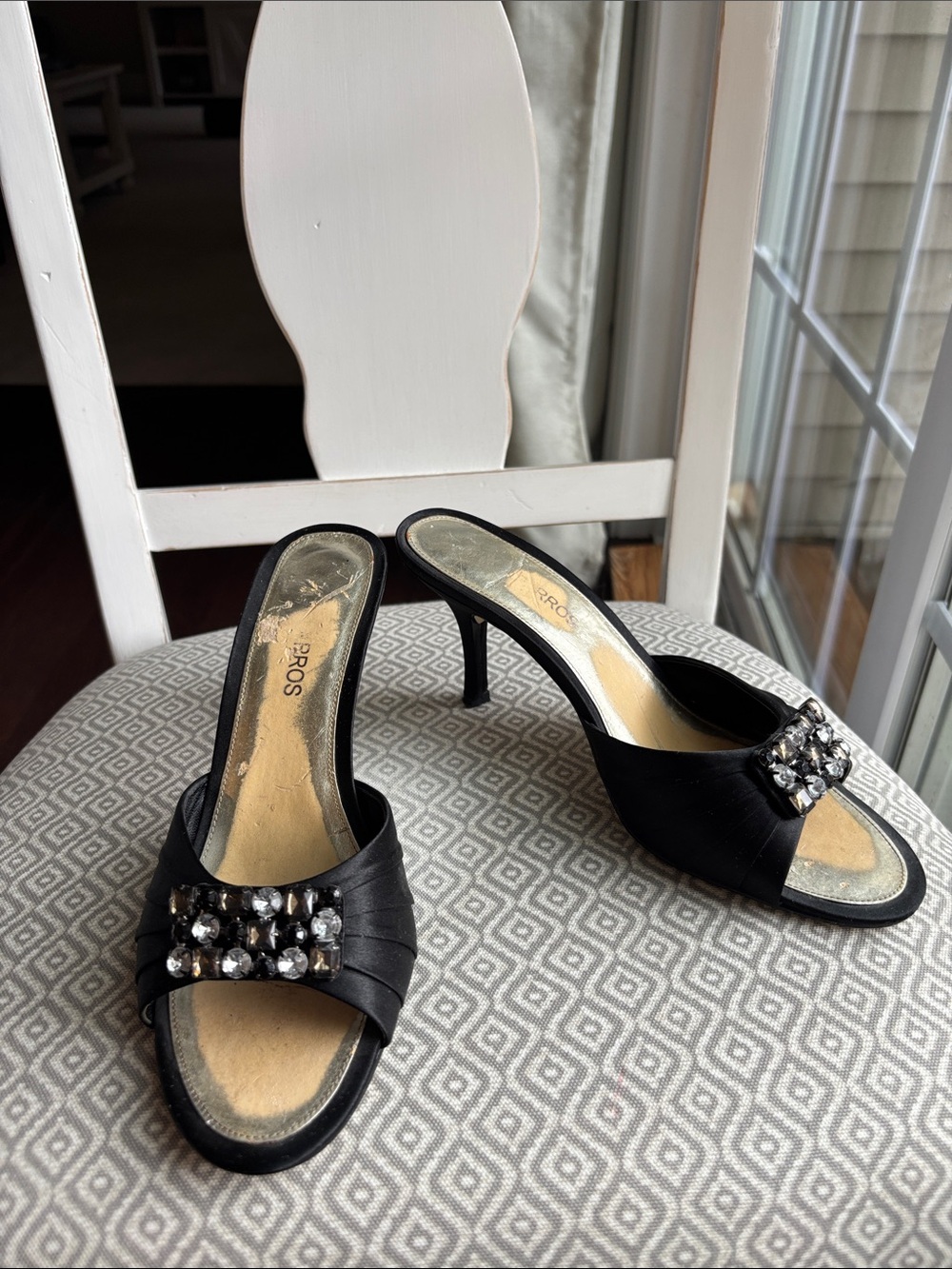 Caparros Black Open-Toe Jeweled Mule Heels - 2.5” heel